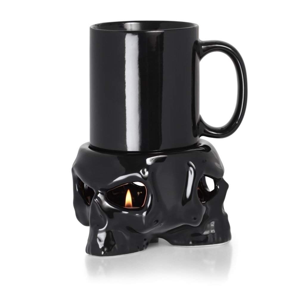 Alchemy Gothic Black Ceramic Skull Warmer and MUG or Tealight Candle Holder NEW